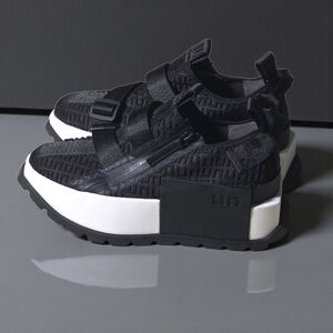 United Nude Platform Sneakers Black Woven Strap Buckle Zip Chunky Lug Sole EU 39